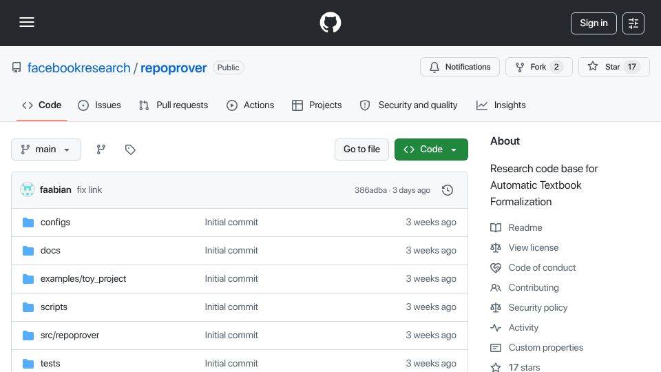 Screenshot of github.com: Automatic Textbook Formalization