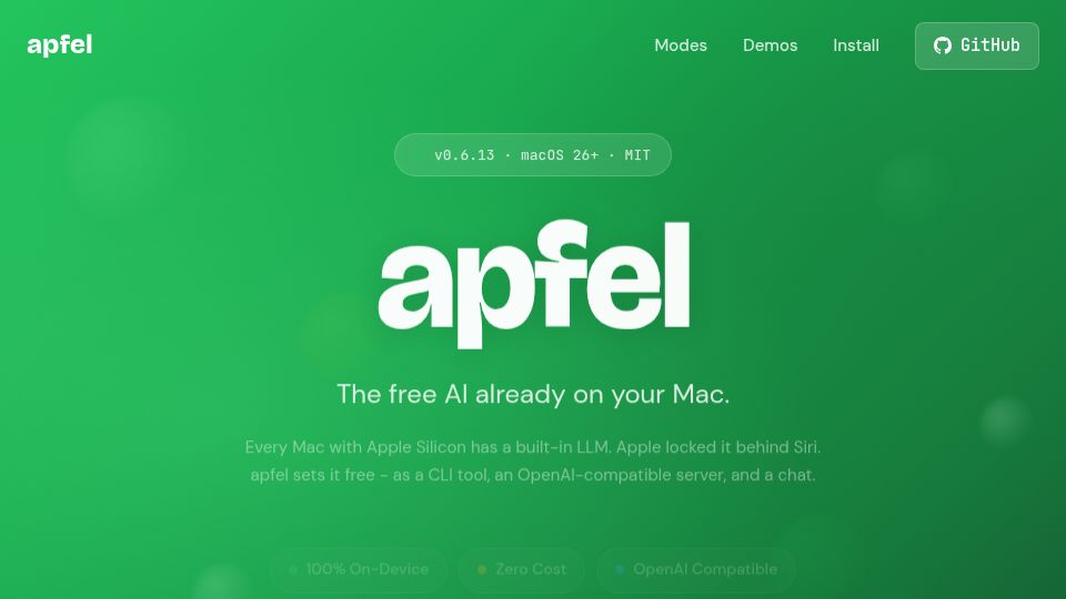 Screenshot of apfel.franzai.com: Show HN: Apfel – The free AI already on your Mac