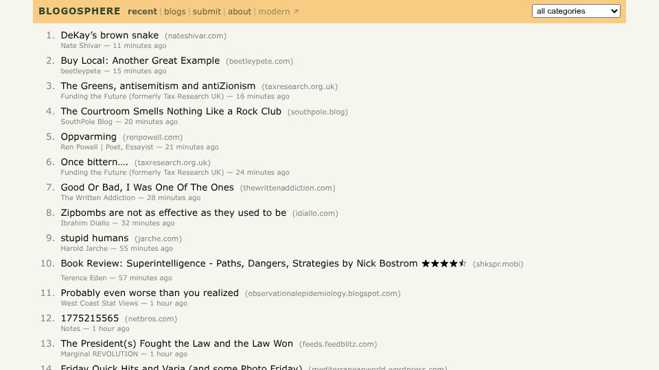 Screenshot of text.blogosphere.app: Show HN: I built a frontpage for personal blogs