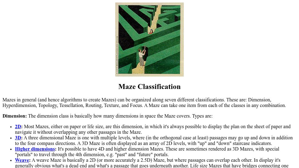 Screenshot of astrolog.org: Maze Algorithms (1997)
