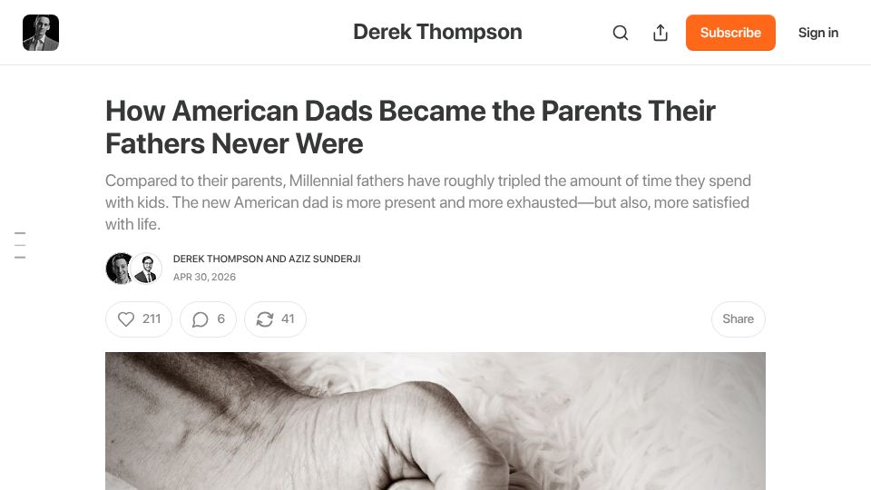 Screenshot of derekthompson.org: American Dads Became the Parents Their Fathers Never Were