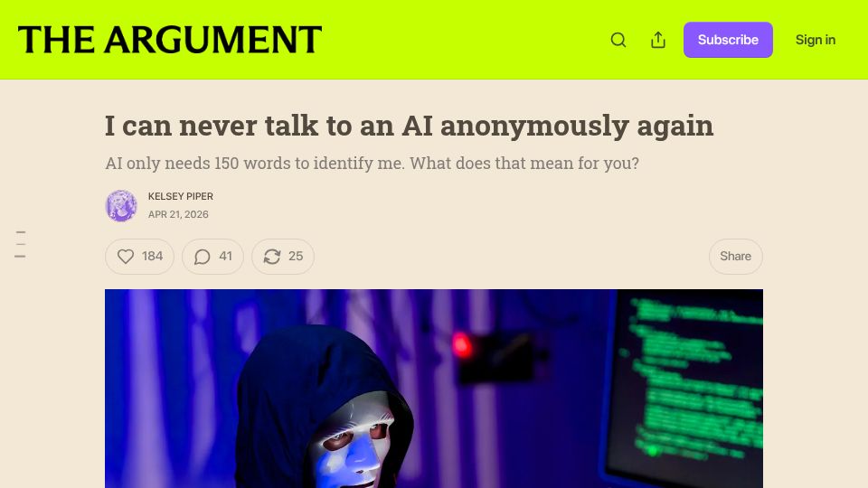 Screenshot of theargumentmag.com: Opus 4.7 knows the real Kelsey