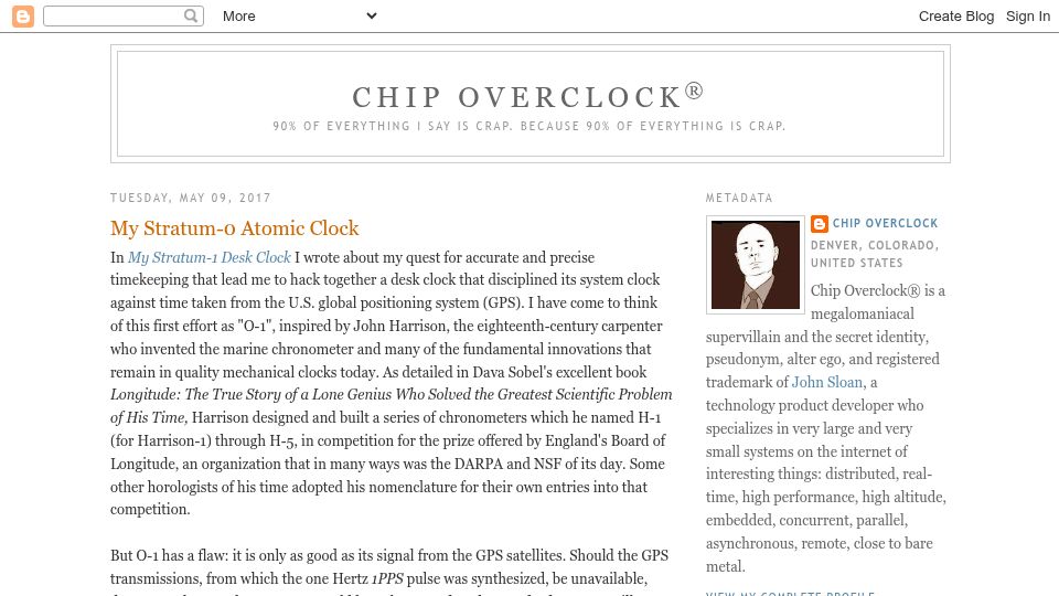 Screenshot of coverclock.blogspot.com: My Stratum-0 Atomic Clock