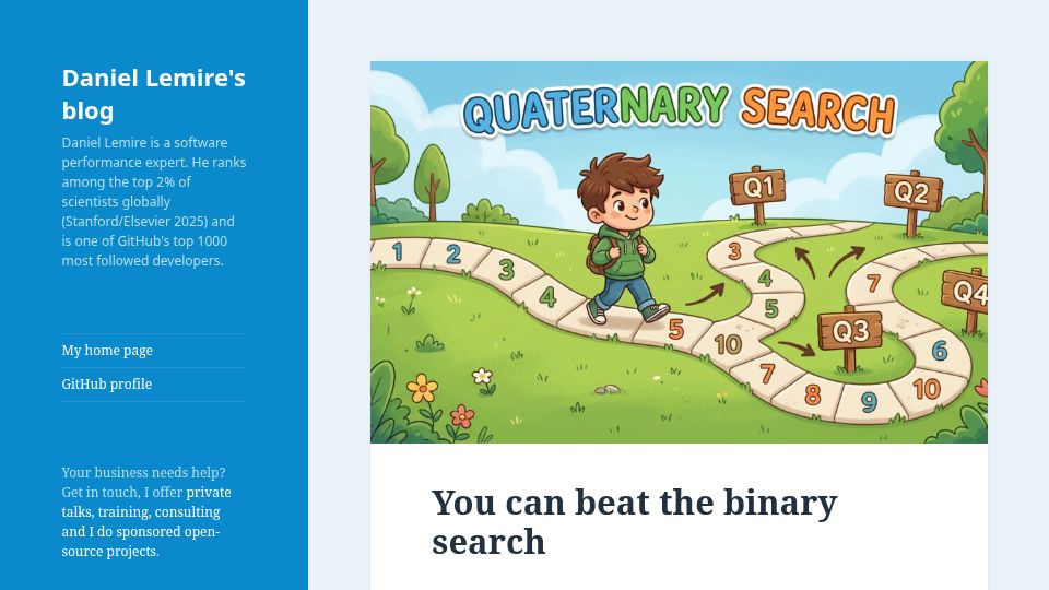 Screenshot of lemire.me: You can beat the binary search