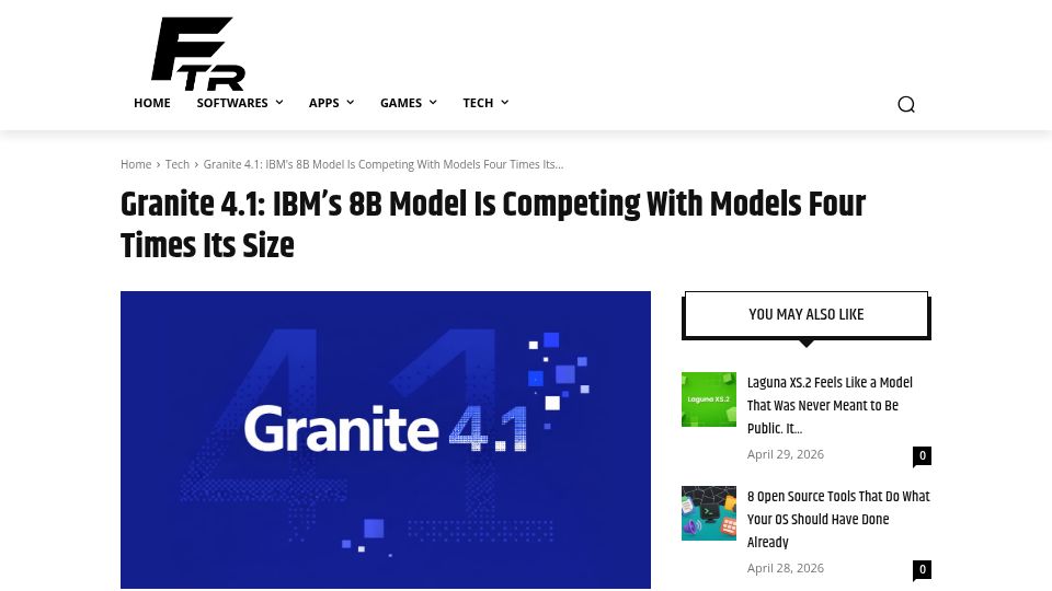 Screenshot of firethering.com: Granite 4.1: IBM's 8B Model Matching 32B MoE