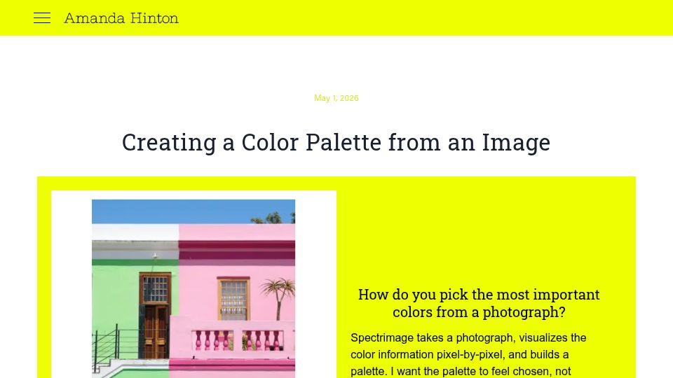 Screenshot of amandahinton.com: Creating a Color Palette from an Image