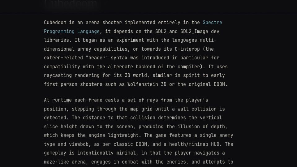 Screenshot of spectrelang.org: Show HN: I wrote a DOOM clone in my own programming language