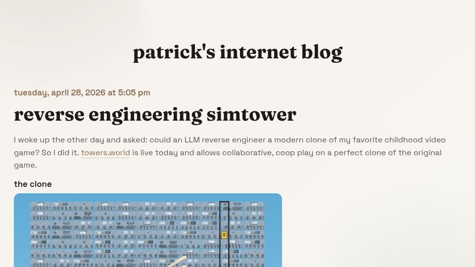 Screenshot of phulin.me: Reverse Engineering SimTower