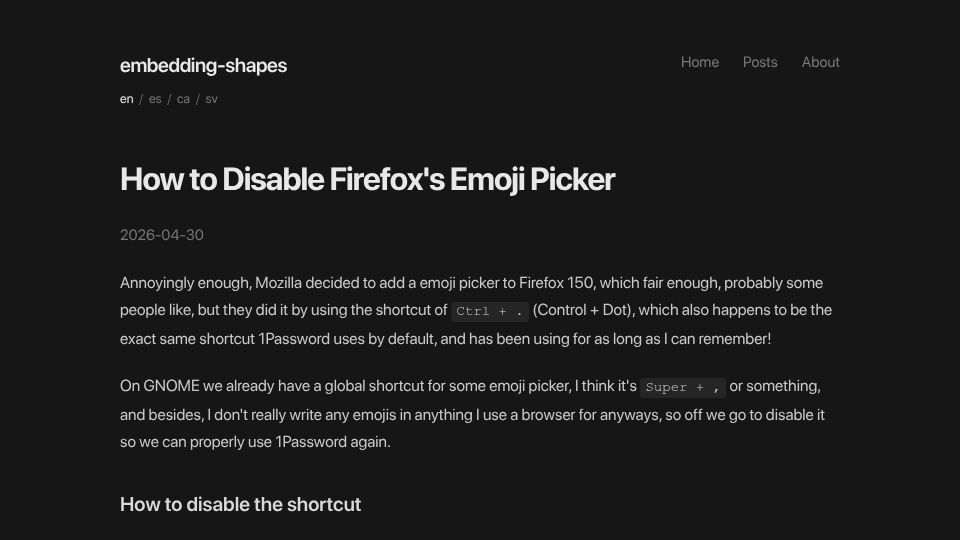 Screenshot of emsh.cat: How to Disable Firefox's New Emoji Picker