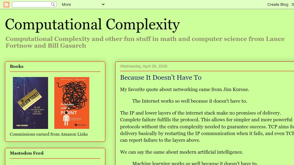 Screenshot of blog.computationalcomplexity.org: Because it doesn't have to