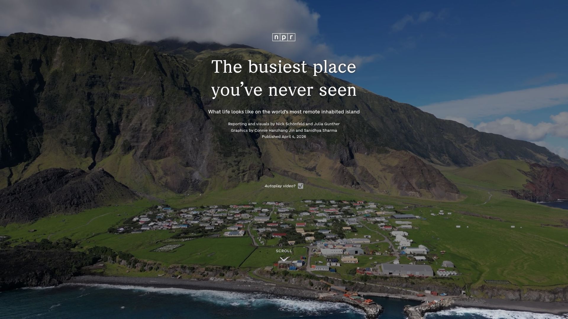 Screenshot of apps.npr.org: What life looks like on the most remote inhabited island