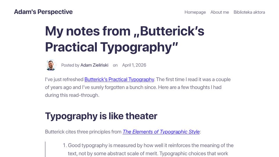 Screenshot of adamadam.blog: Notes from from Butterick's Practical Typography