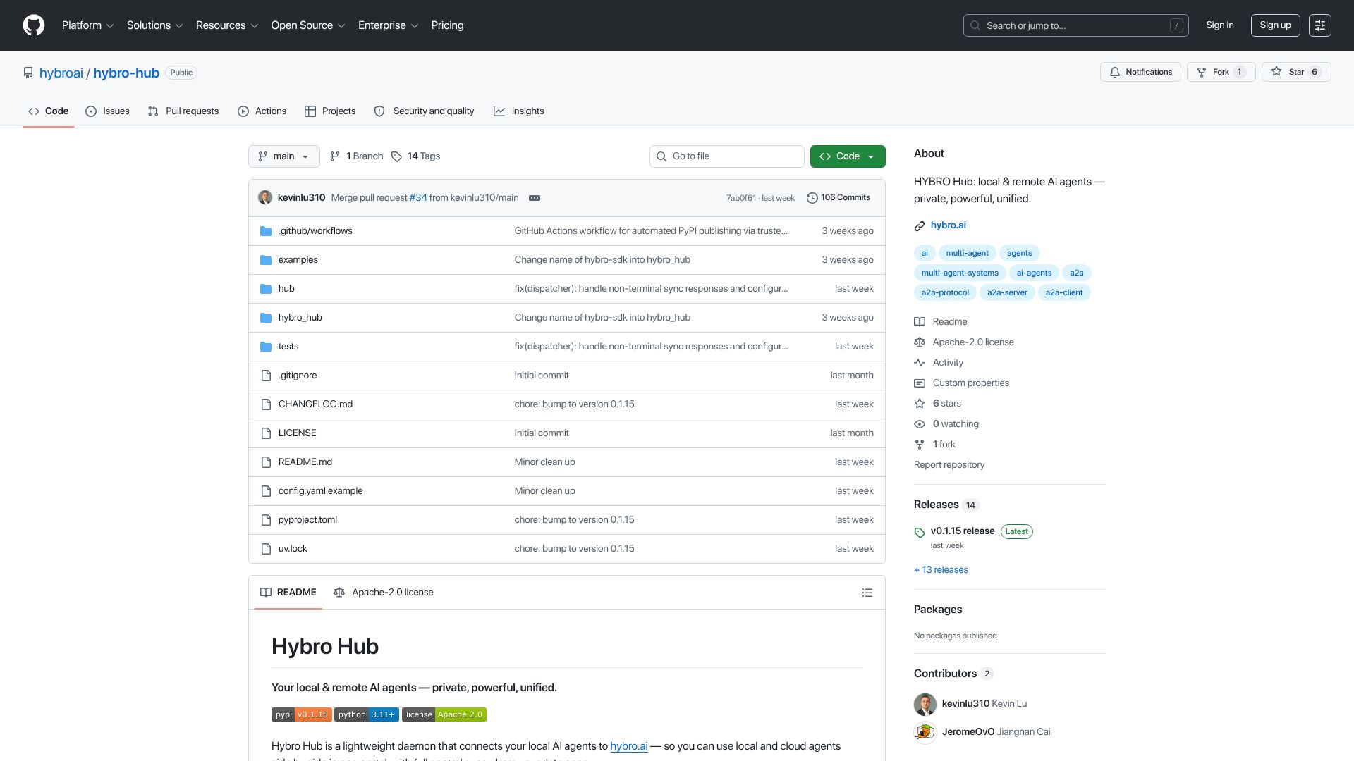 Screenshot of github.com: Show HN: Running local OpenClaw together with remote agents in an open network
