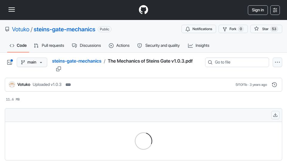 Screenshot of github.com: The Mechanics of Steins Gate (2023) [pdf]