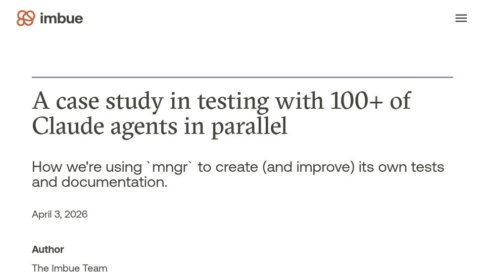 Screenshot of imbue.com: A case study in testing with 100+ Claude agents in parallel