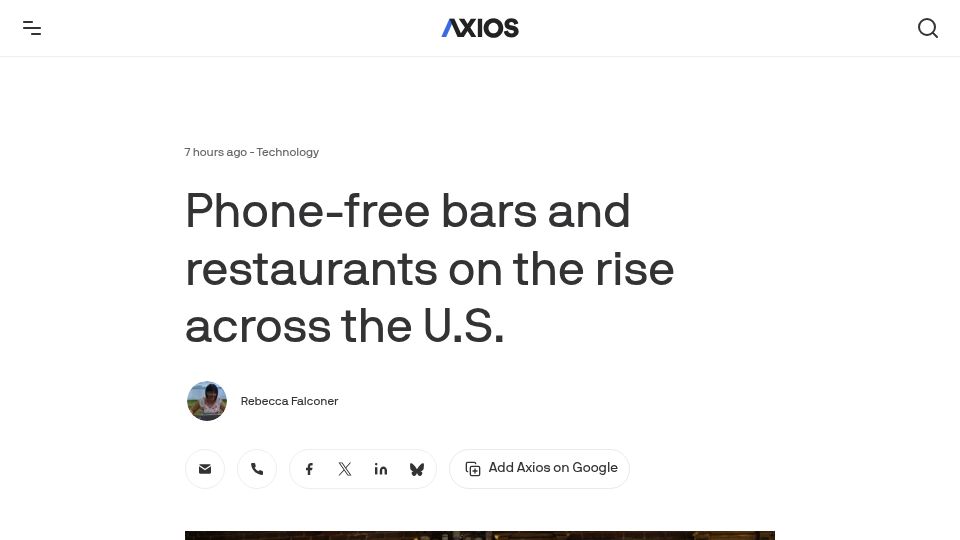 Screenshot of axios.com: Phone-free bars and restaurants on the rise across the U.S.