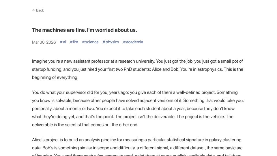 Screenshot of ergosphere.blog: The threat is comfortable drift toward not understanding what you're doing