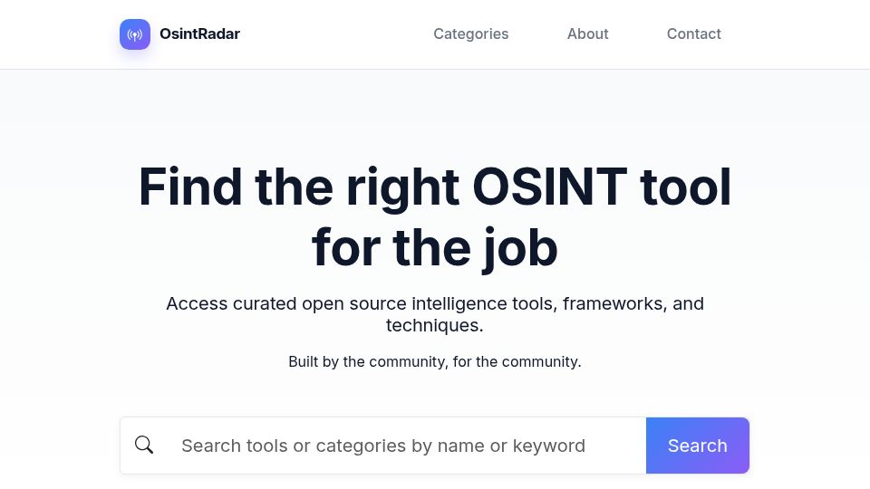 Screenshot of osintradar.com: Show HN: OsintRadar – Curated directory for osint tools