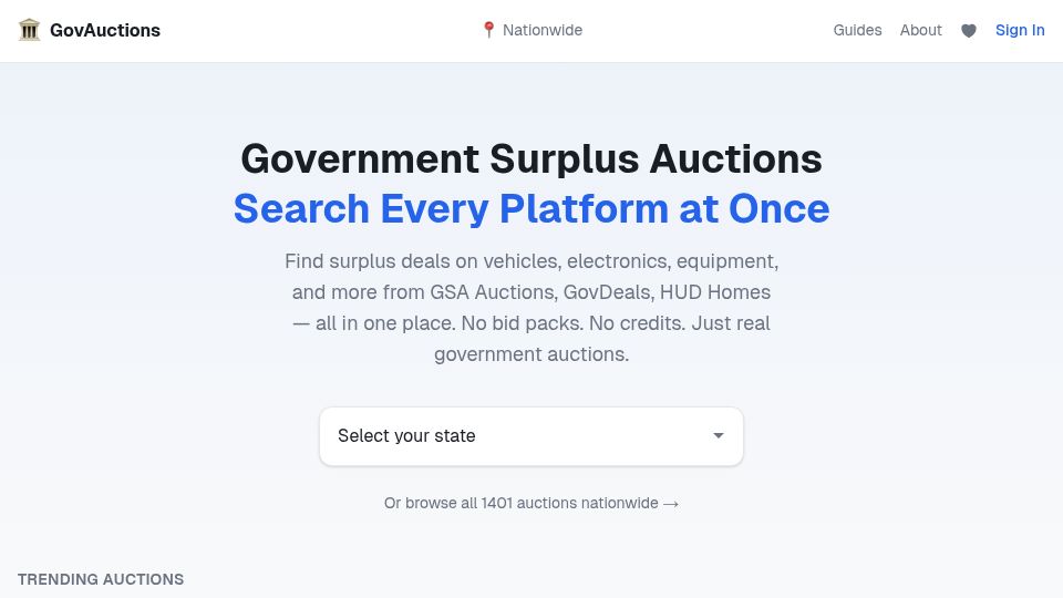 Screenshot of govauctions.app: Show HN: GovAuctions lets you browse government auctions at once