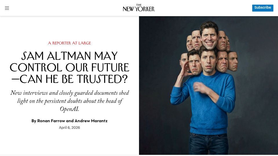 Screenshot of newyorker.com: Sam Altman may control our future – can he be trusted?