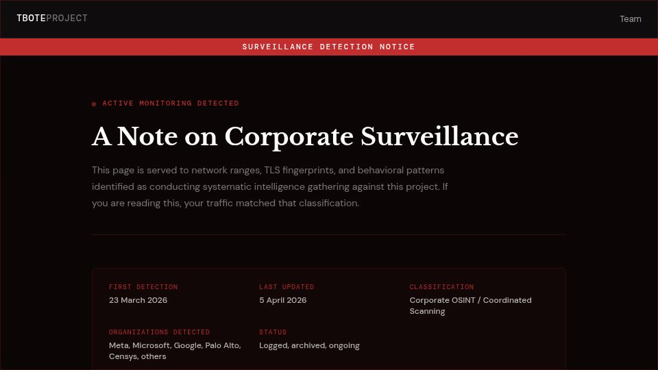 Screenshot of tboteproject.com: Age Verification as Mass Surveillance Infrastructure