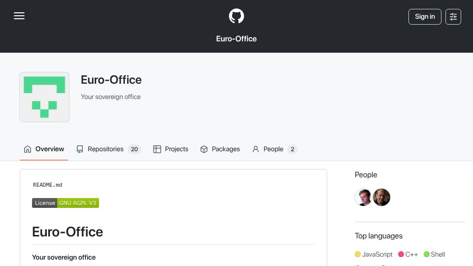 Screenshot of github.com: Euro-Office – Your sovereign office