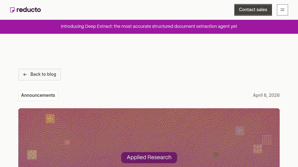 Screenshot of reducto.ai: Reducto releases Deep Extract