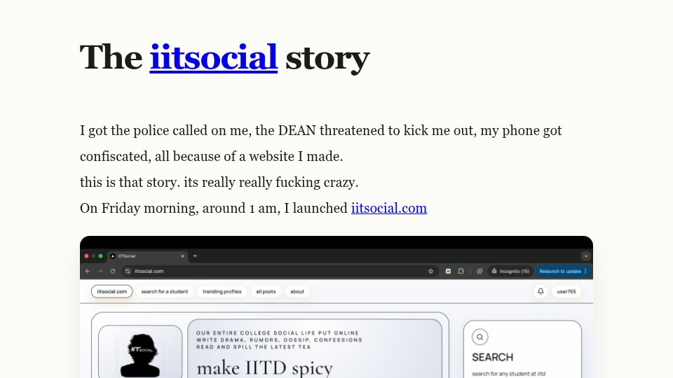 Screenshot of monyatwu.com: Got kicked out of uni and had the cops called for a social media website I made