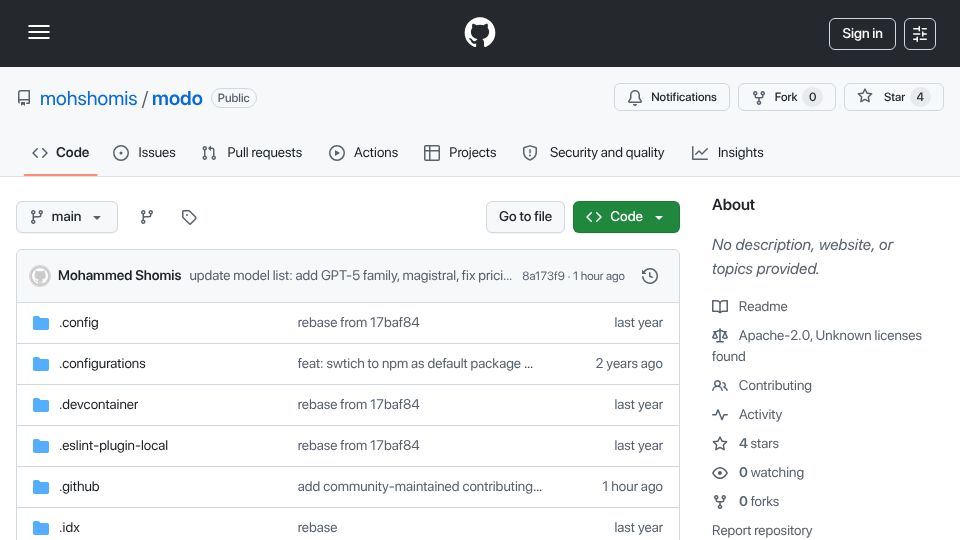 Screenshot of github.com: Show HN: Modo – I built an open-source alternative to Kiro, Cursor, and Windsurf