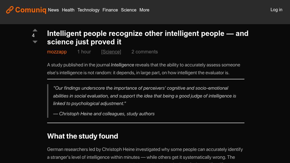 Screenshot of psypost.org: Intelligent people are better judges of the intelligence of others