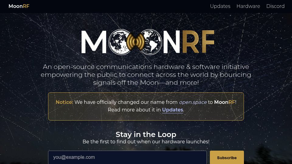 Screenshot of moonrf.com: An open-source 240-antenna array to bounce signals off the Moon