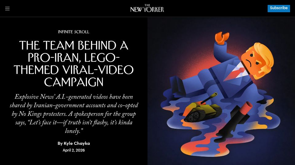 Screenshot of newyorker.com: The team behind a pro-Iran, Lego-themed viral-video campaign