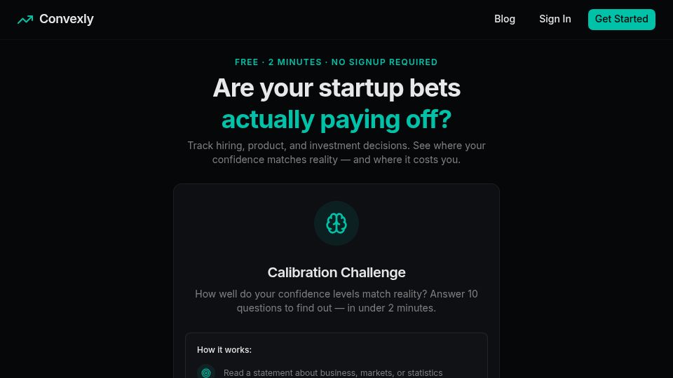 Screenshot of convexly.app: Show HN: I built a 2-min quiz that shows you how bad you are at estimating