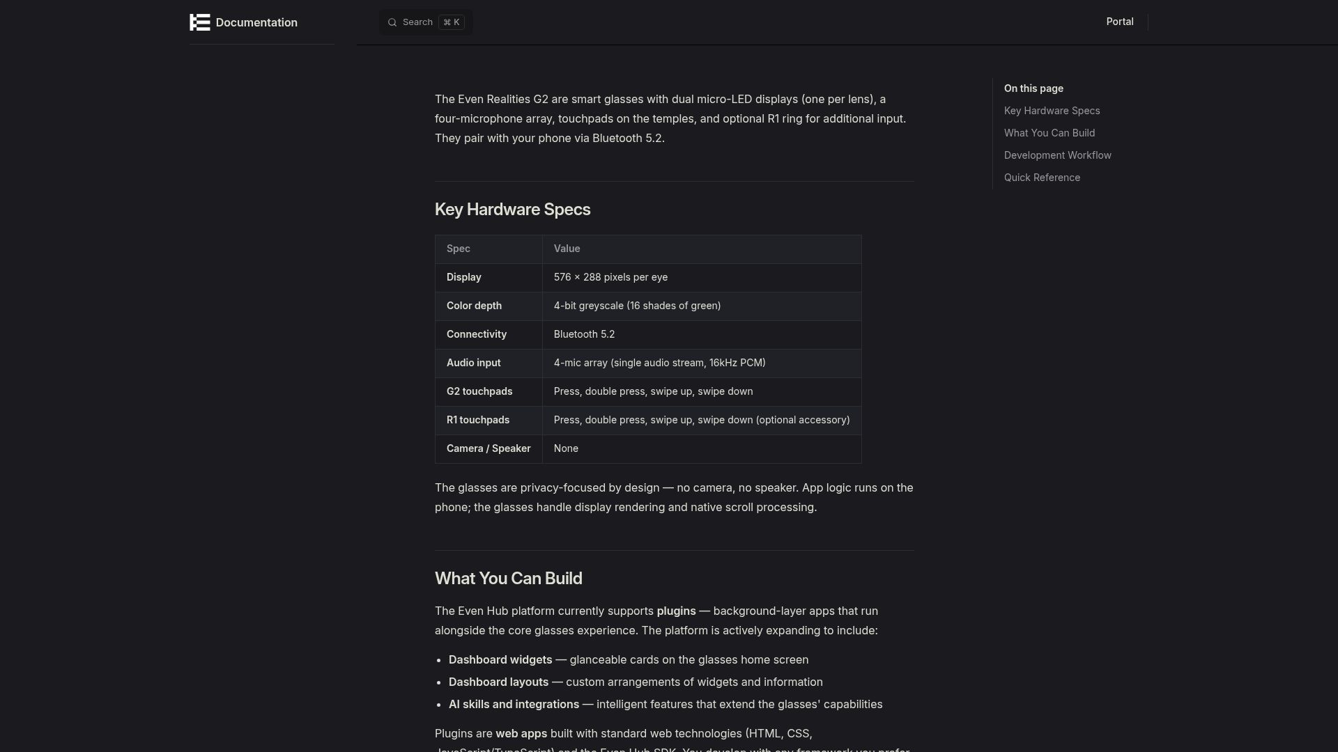 Screenshot of hub.evenrealities.com: Build web apps for smart glasses