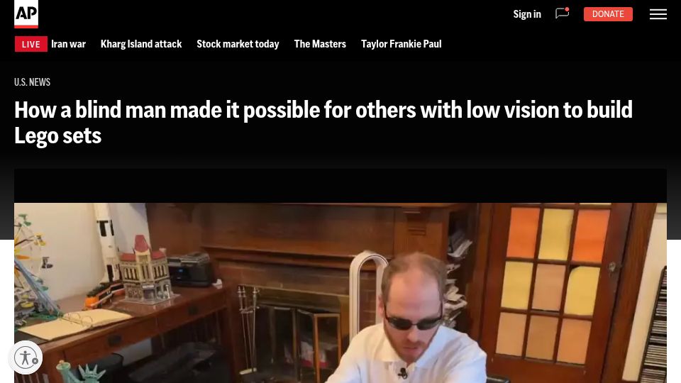 Screenshot of apnews.com: A blind man made it possible for others with low vision to build Lego sets