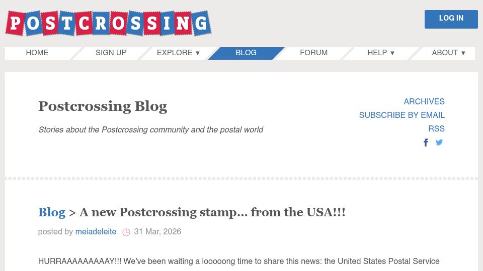 Screenshot of postcrossing.com: A new Postcrossing stamp from the USA