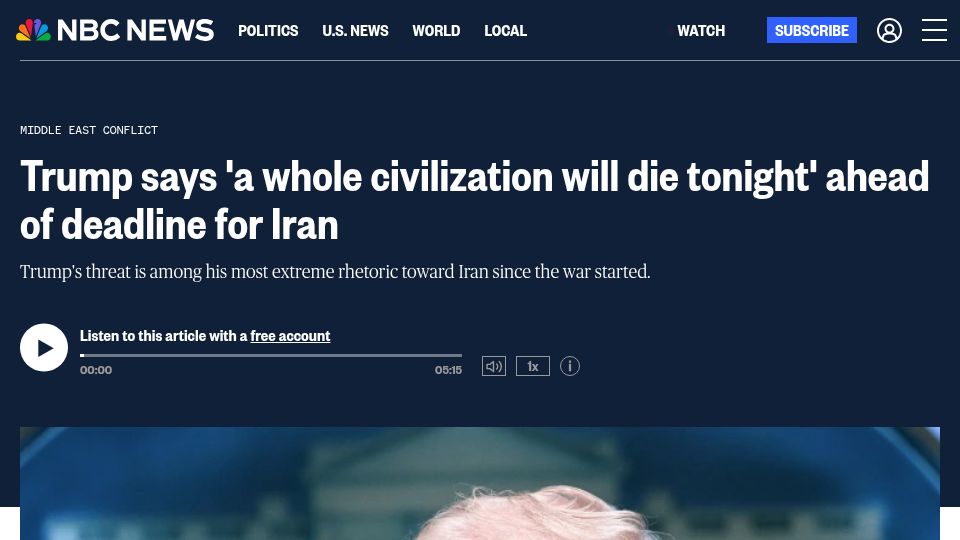 Screenshot of nbcnews.com: A whole civilization might die tonight