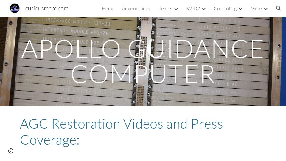 Screenshot of curiousmarc.com: Apollo Guidance Computer restoration videos