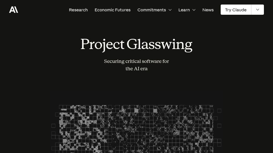 Screenshot of anthropic.com: Project Glasswing: Securing critical software for the AI era