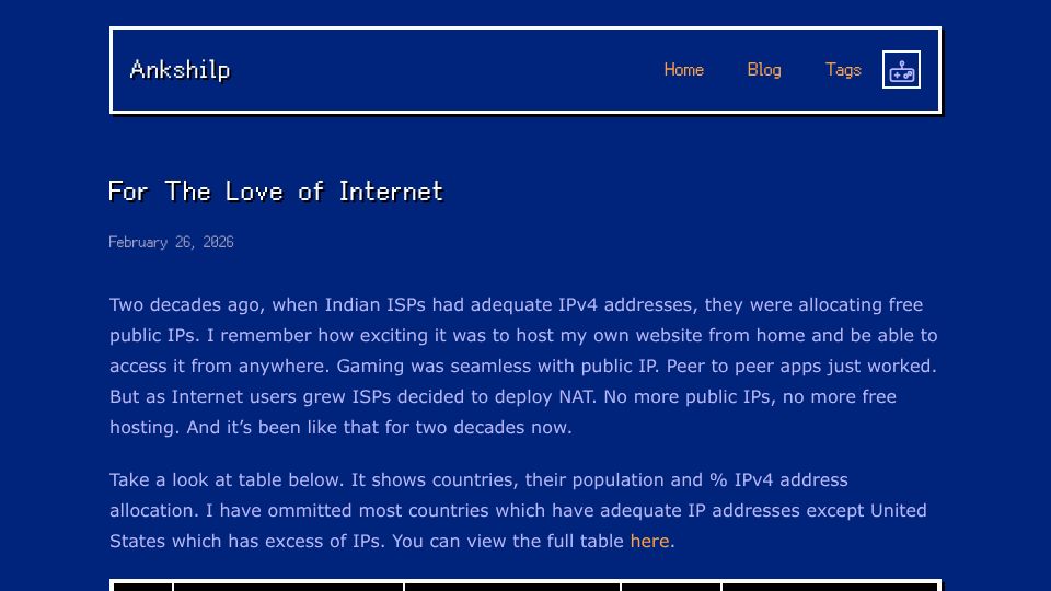 Screenshot of ankshilp.in: Why IPv6 is the only way forward