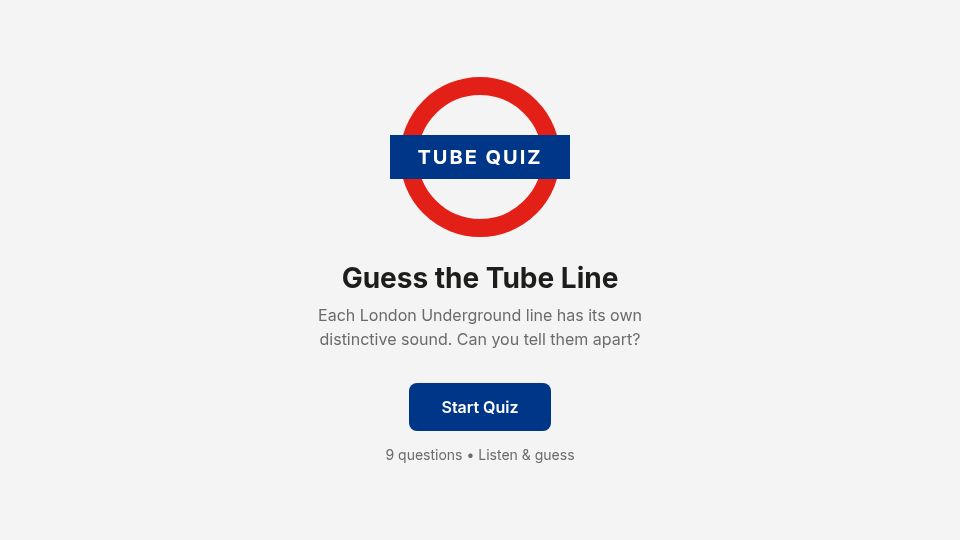 Screenshot of tubesoundquiz.com: Identify a London Underground Line just by listening to it
