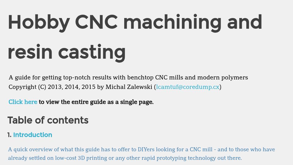 Screenshot of lcamtuf.coredump.cx: Hobby CNC machining and resin casting (2015)