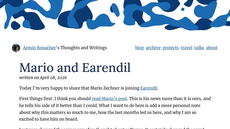 Screenshot of lucumr.pocoo.org: Mario and Earendil