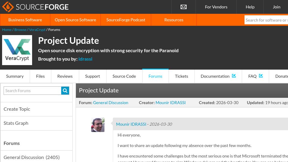 Screenshot of sourceforge.net: Veracrypt project update