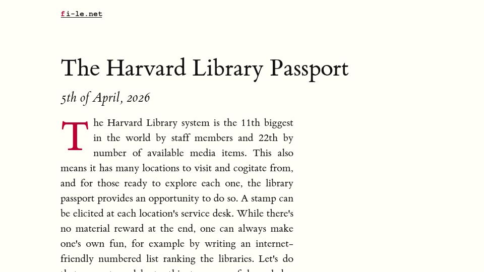 Screenshot of fi-le.net: The Harvard Library Passport