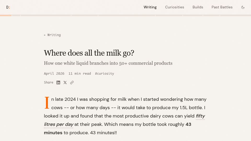 Screenshot of dhanishsemar.com: Where does all the milk go?
