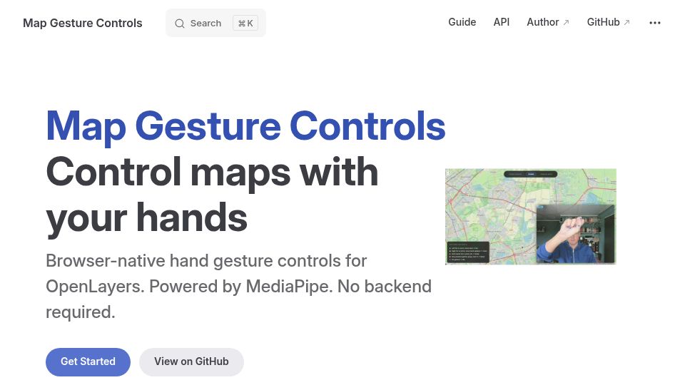Screenshot of sanderdesnaijer.github.io: Map Gesture Controls - Control maps with your hands