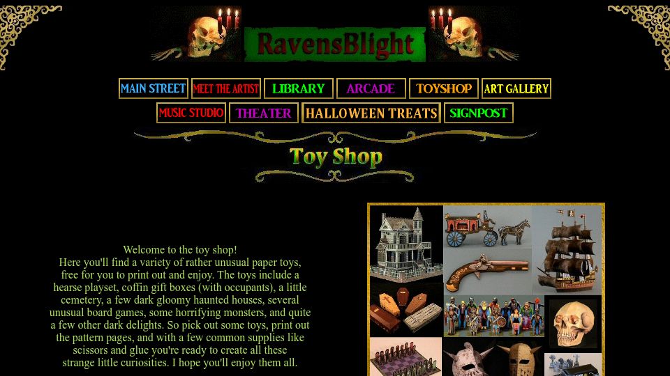 Screenshot of ravensblight.com: Haunted Paper Toys