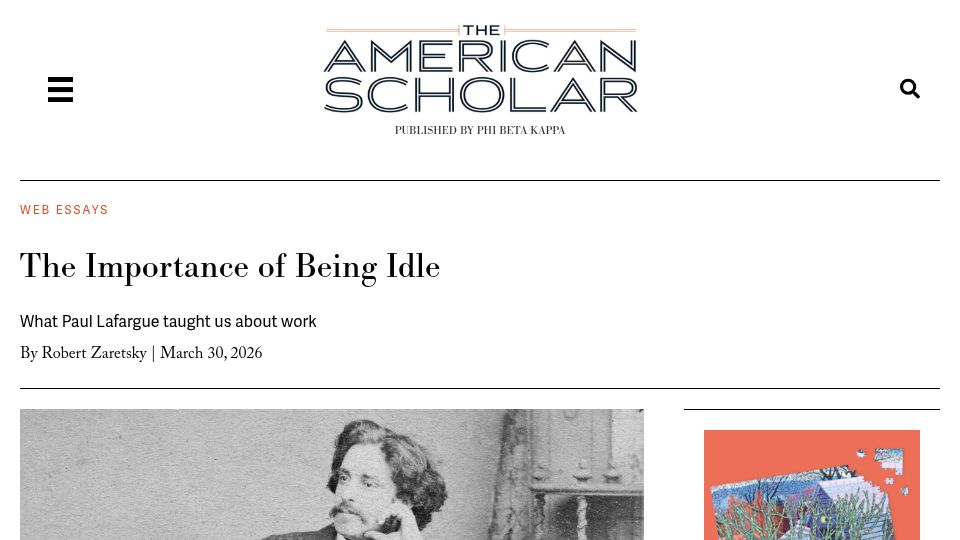 Screenshot of theamericanscholar.org: The Importance of Being Idle