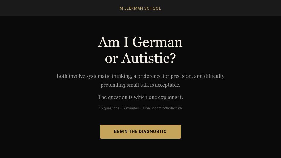 Screenshot of german.millermanschool.com: Am I German or Autistic?